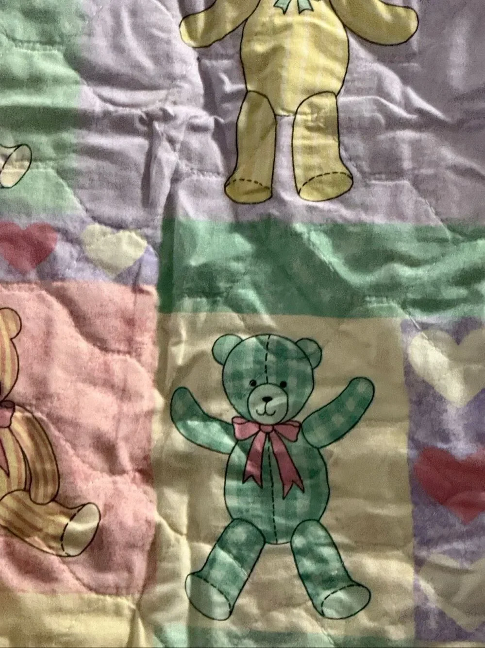 Pastel Chintz Country Teddy Bear Baby Crib Blanket Quilted Throw Nursery Decor